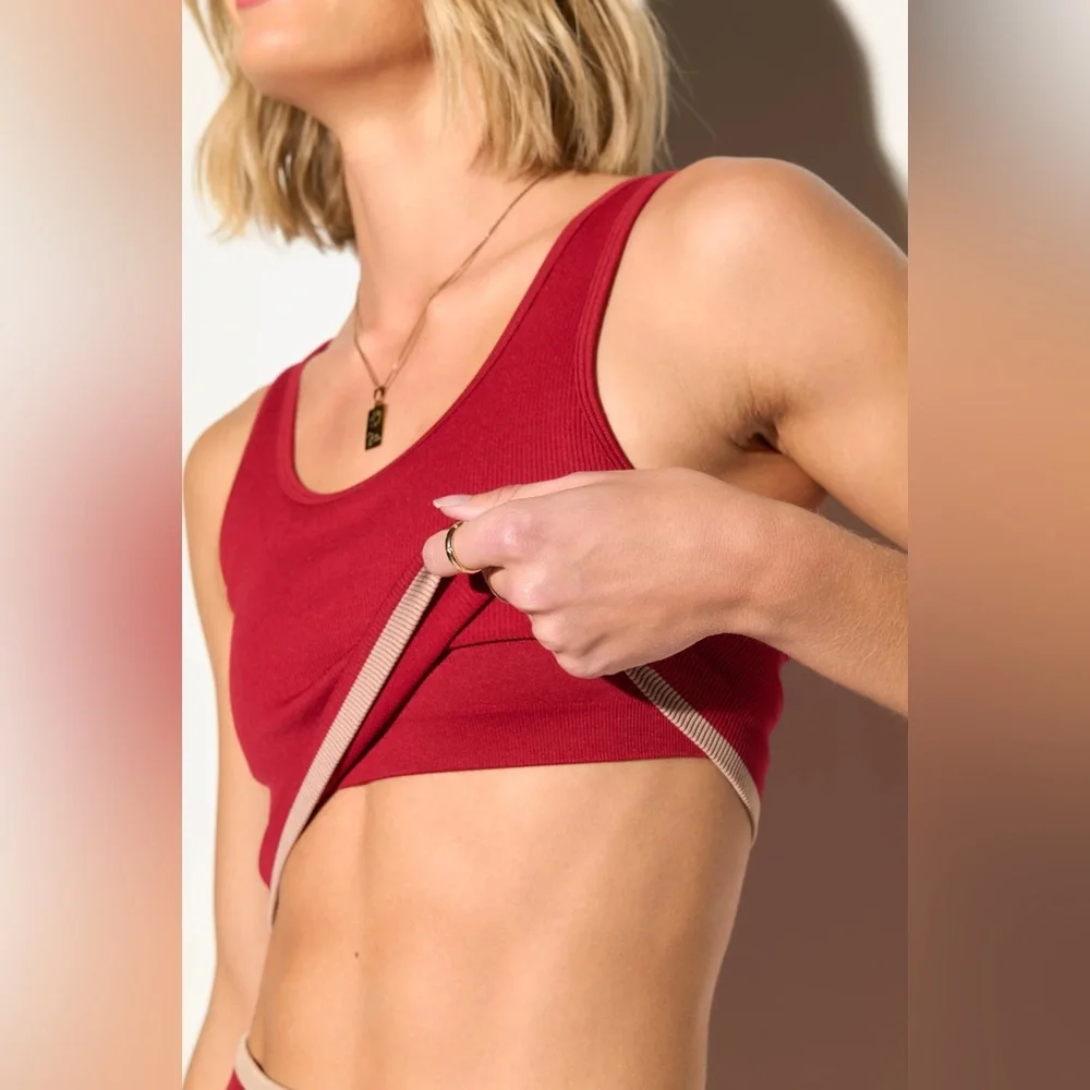 SPIRITUAL GANGSTER Seamless Sports Bra XS Red Ribbed Longline Activewear Workout